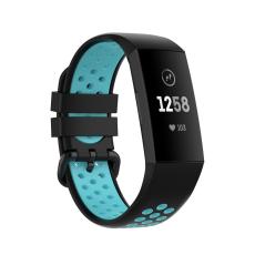  Fitbit Charge 4/3 Silikon Tr&auml;ningsarmband Svart/Cyan