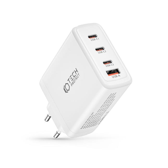 Bild 6, Tech-Protect Tech-Protect 100W GaN PD/QC Väggladdare 3x USB-C 1x USB-A Vit