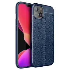  iPhone 14 Plus Skal Litchi Textur Bl&aring;