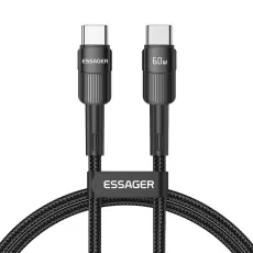 ESSAGER ESSAGER 2m 60W PD USB-C - USB-C Laddningskabel Svart