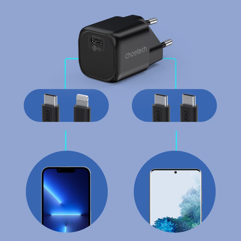 Choetech Choetech 30W GaN PD USB-C Väggladdare Svart