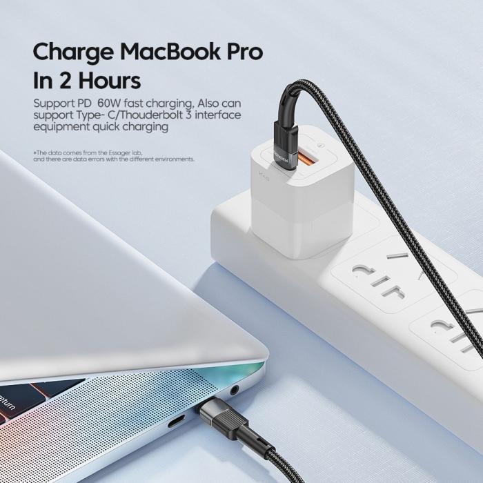 Bild 4, ESSAGER ESSAGER 2m 60W PD USB-C - USB-C Laddningskabel Svart