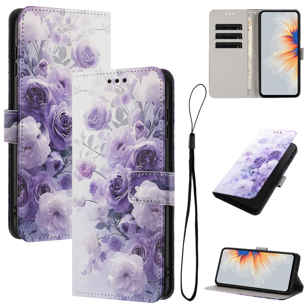  Motorola Edge 70 Fodral Med Tryck Lila Rosor
