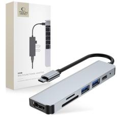Tech-Protect Tech-Protect 6in1 USB-C Hub USB/USB-C/Minneskortl&auml;sare Gr&aring;