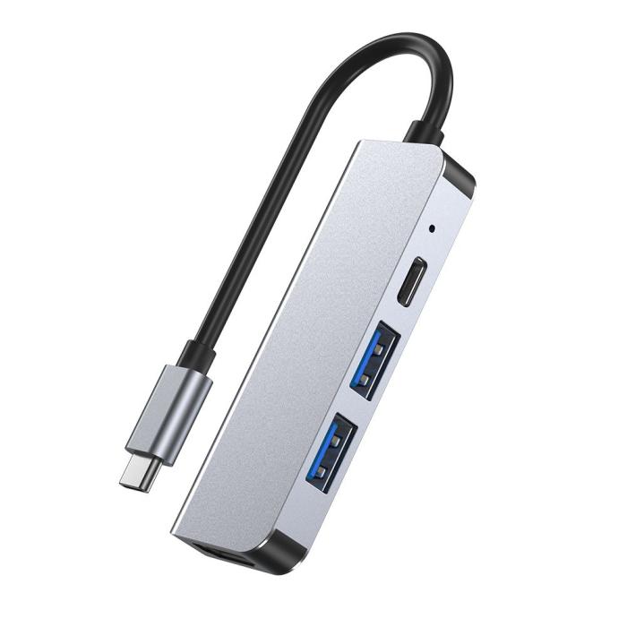 Bild 2, Tech-Protect Tech-Protect 4in1 USB-C Hub USB-A / HDMI / USB-C Grå