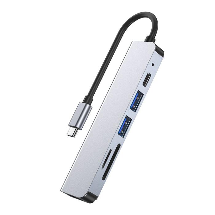 Bild 2, Tech-Protect Tech-Protect 6in1 USB-C Hub USB/USB-C/Minneskortläsare Grå