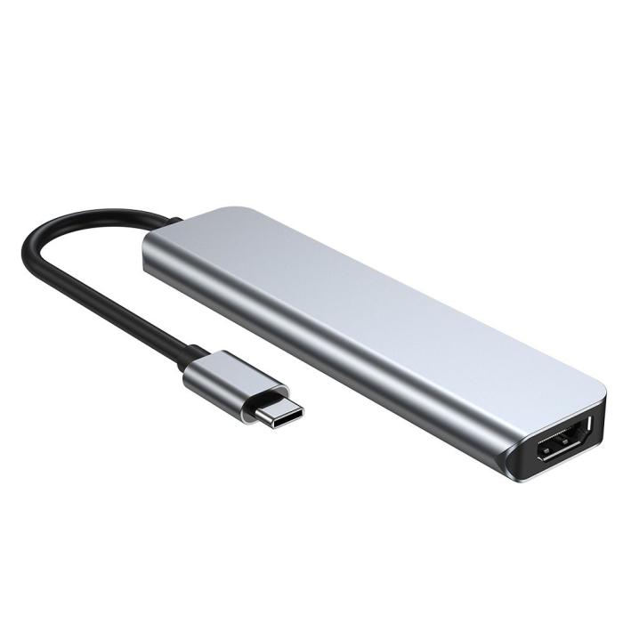 Bild 3, Tech-Protect Tech-Protect 6in1 USB-C Hub USB/USB-C/Minneskortläsare Grå