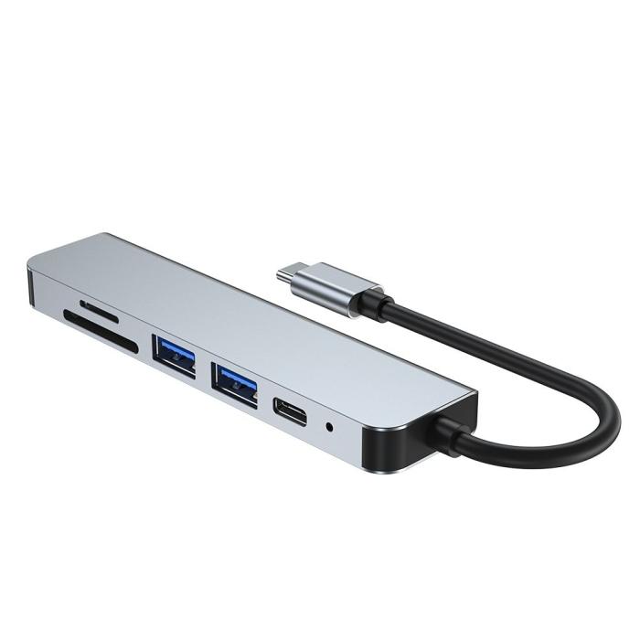 Bild 5, Tech-Protect Tech-Protect 6in1 USB-C Hub USB/USB-C/Minneskortläsare Grå