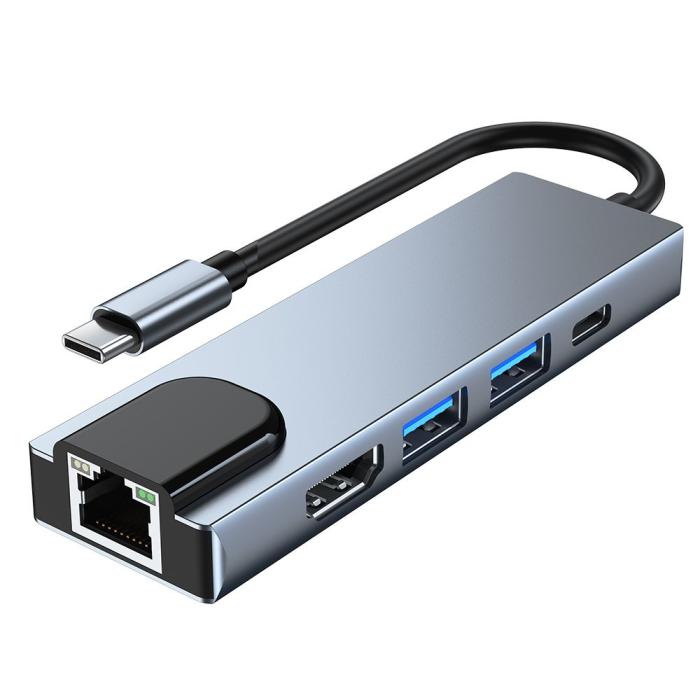 Bild 3, Tech-Protect Tech-Protect 5in1 USB-C Hub USB/HDMI/Ethernet/USB-C Grå