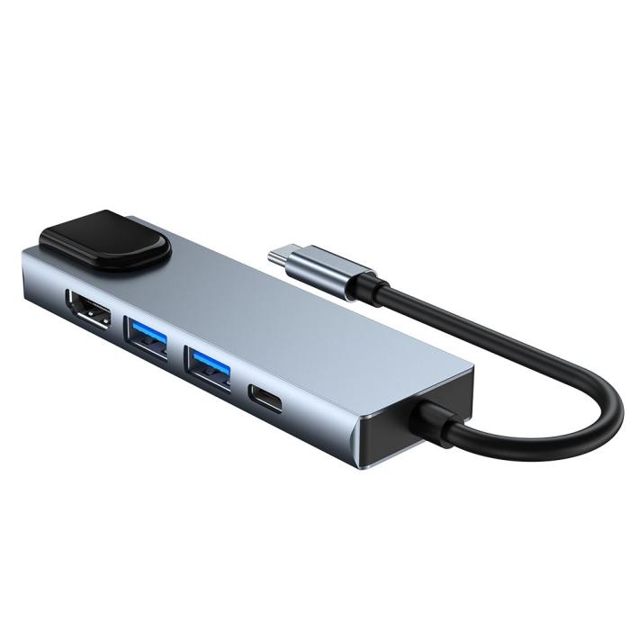 Bild 6, Tech-Protect Tech-Protect 5in1 USB-C Hub USB/HDMI/Ethernet/USB-C Grå