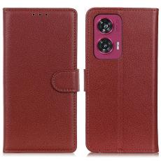  Motorola Edge 50 Fusion 5G Litchi L&auml;der Fodral Brun