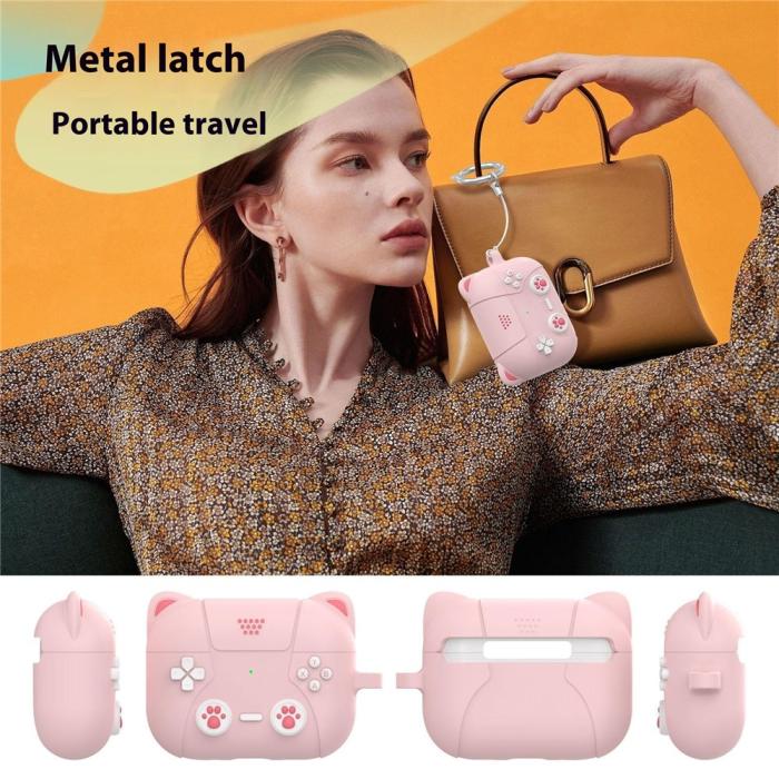 Bild 6,  AirPods Pro 3 Skal Silikon Med Nyckelring Katt Ljus Rosa