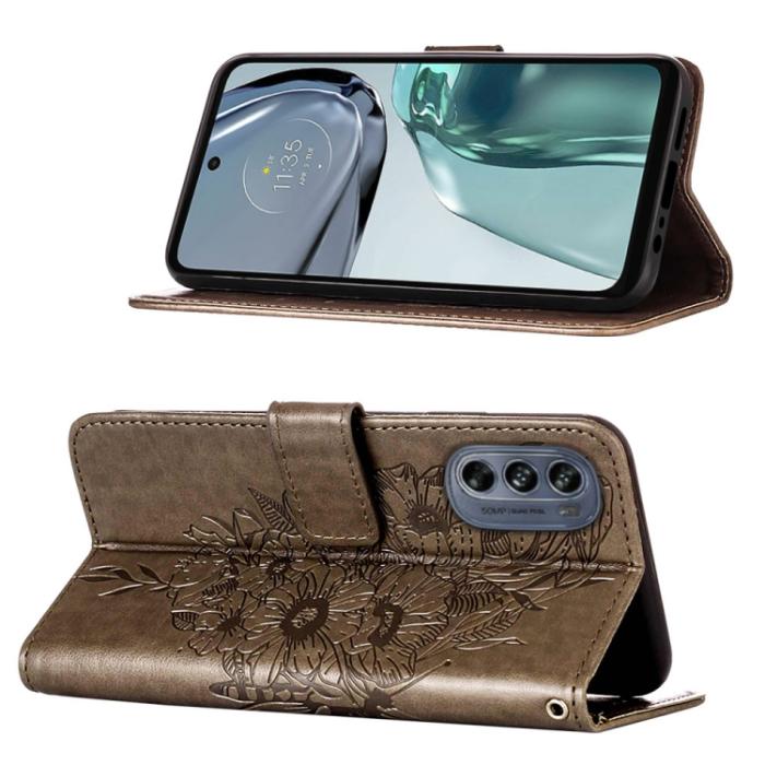 Bild 3,  Motorola Moto G62 5G Fodral Med Fjäril Tryck Grå