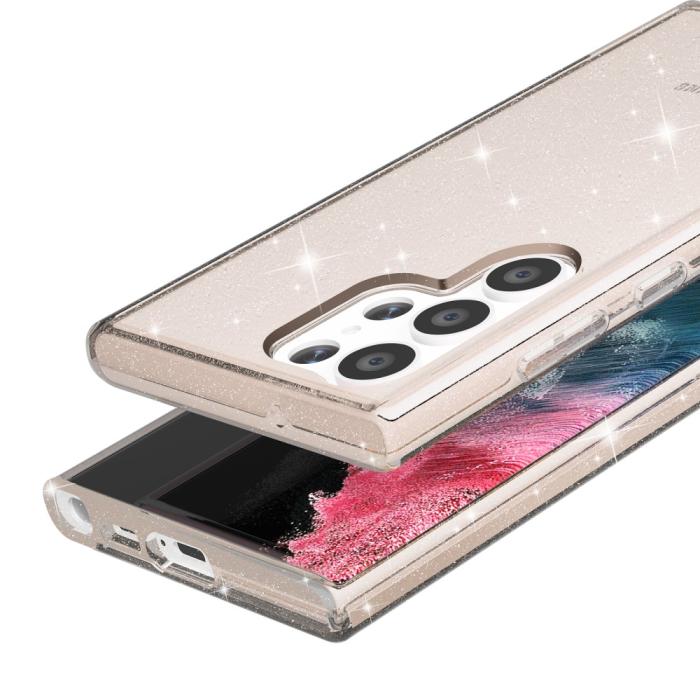 Bild 4,  Samsung Galaxy S23 Ultra Skal Glitter Shockproof Hybrid Guld