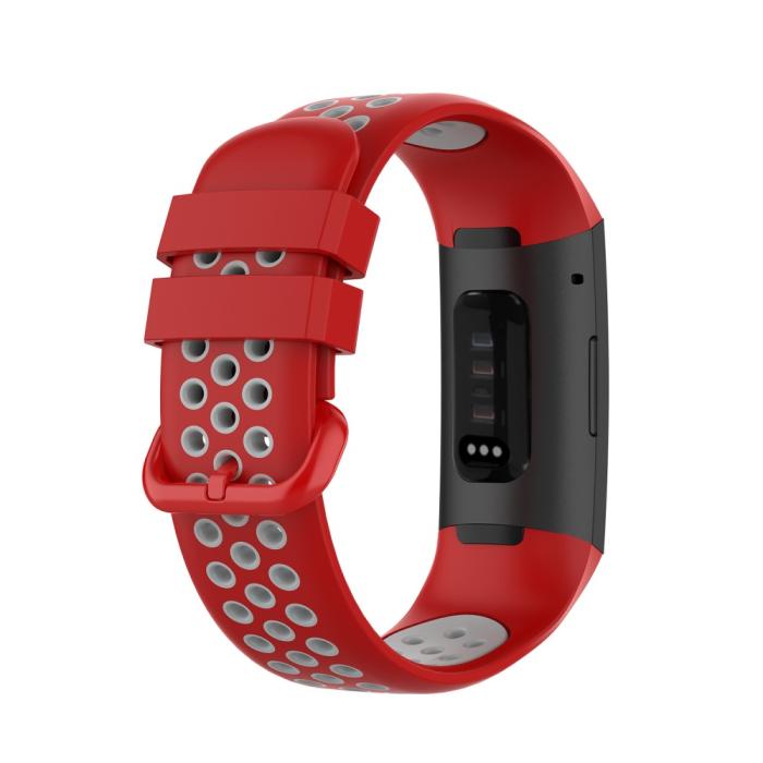 Bild 2,  Fitbit Charge 4/3 Silikon Träningsarmband Röd/Grå