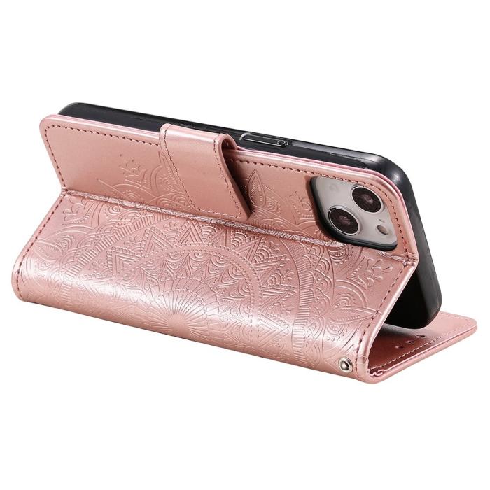 Bild 4,  iPhone 15 Fodral Mandala Läder Roséguld