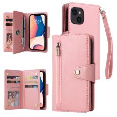  iPhone 14 Fodral 9-kort Multifunktionell L&auml;der Ros&eacute;guld