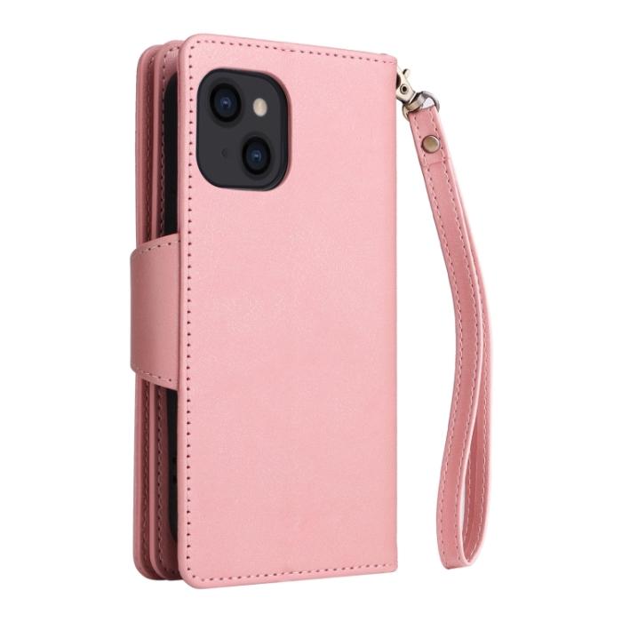 Bild 3,  iPhone 14 Fodral 9-kort Multifunktionell Läder Roséguld