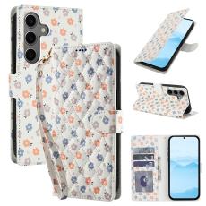  Samsung Galaxy S26 Fodral Rhombus L&auml;der Blommor Vit