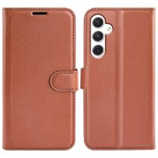  Samsung Galaxy S24 Fodral Litchi L&auml;der Brun