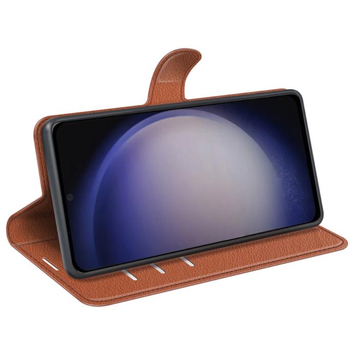 Bild 3,  Samsung Galaxy S24 Fodral Litchi Läder Brun