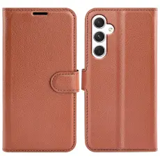  Samsung Galaxy S24 Fodral Litchi L&auml;der Brun