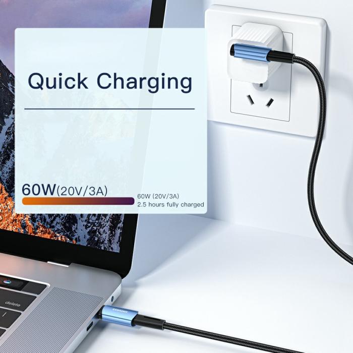 Bild 3, ESSAGER ESSAGER 2m 60W PD USB-C - USB-C Elbow Laddningskabel Svart