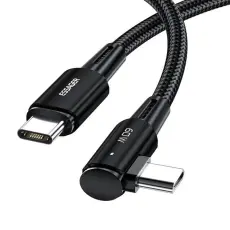 ESSAGER ESSAGER 2m 60W PD USB-C - USB-C Elbow Laddningskabel Svart