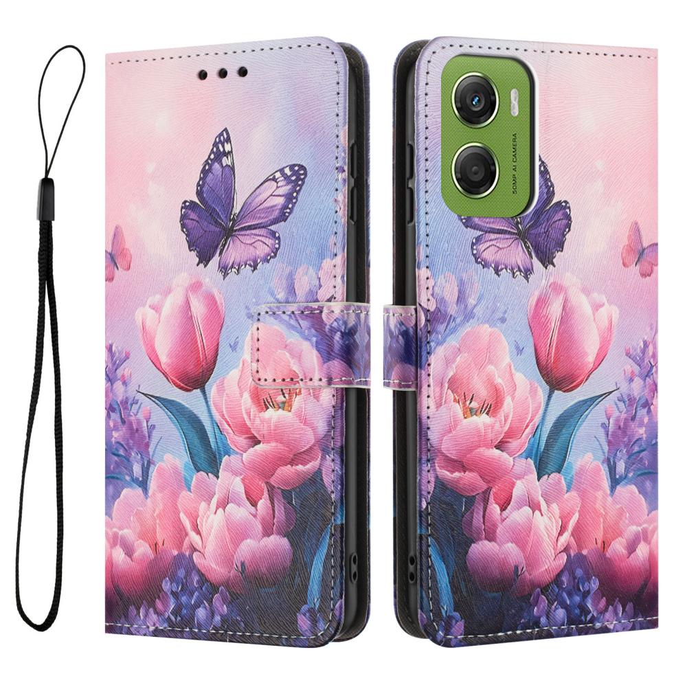  Motorola Moto G06 / G06 Power Fodral Med Tryck Rosa Blommor