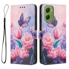  Motorola Moto G06 / G06 Power Fodral Med Tryck Rosa Blommor