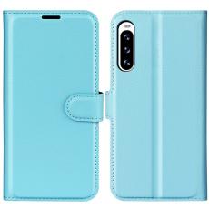  Sony Xperia 10 V Litchi Pl&aring;nboksfodral Ljus Bl&aring;
