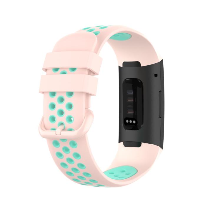 Bild 2,  Fitbit Charge 4/3 Silikon Träningsarmband Ljus Rosa/Grön