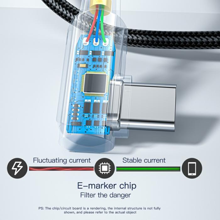 Bild 6, ESSAGER ESSAGER 2m 60W PD USB-C - USB-C Elbow Laddningskabel Svart