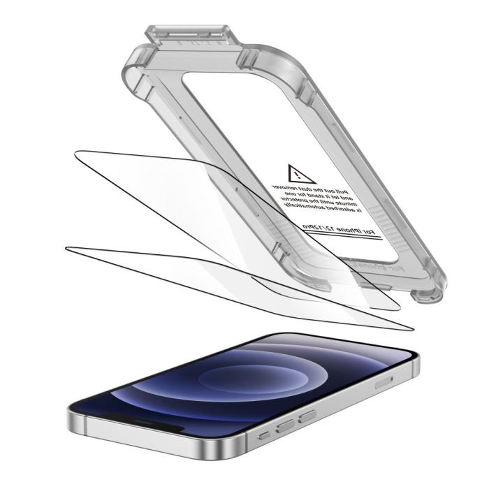 Bild 2, Tech-Protect Tech-Protect iPhone 12 / 12 Pro 2-PACK Skärmskydd Quick Set+ Svart