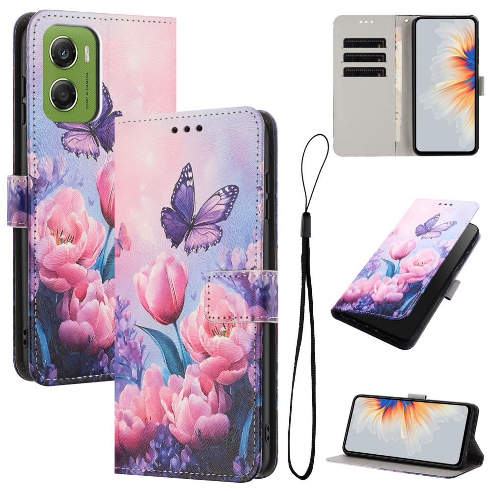  Motorola Moto G06 / G06 Power Fodral Med Tryck Rosa Blommor