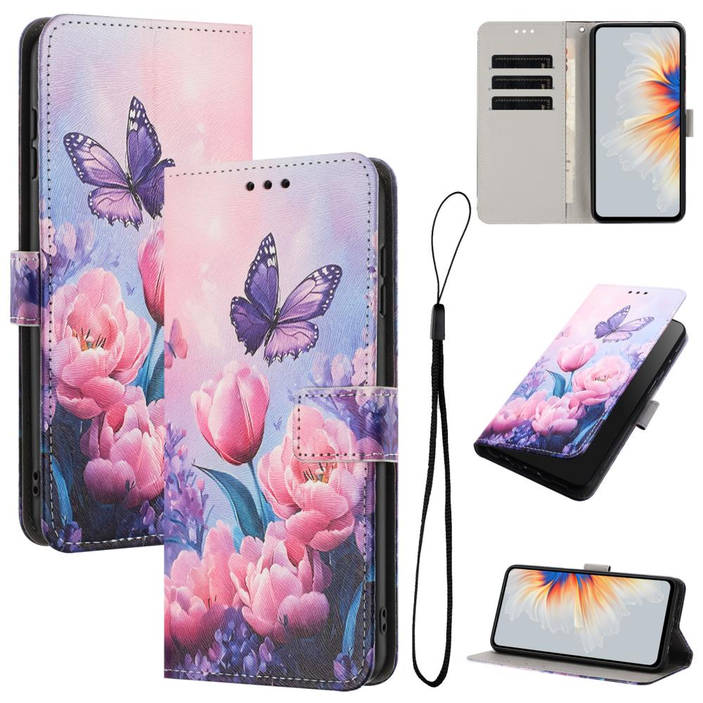  Motorola Moto G06 / G06 Power Fodral Med Tryck Rosa Blommor