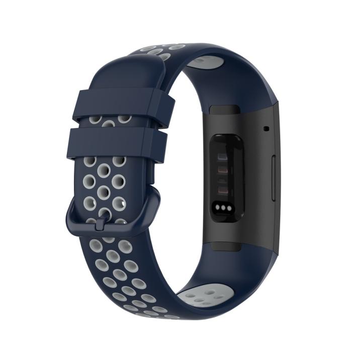 Bild 2,  Fitbit Charge 4/3 Silikon Träningsarmband Mörk Blå/Grå