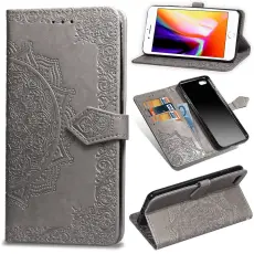  iPhone 7/8/SE (2020/2022) - Mandala L&auml;der Fodral - Gr&aring;