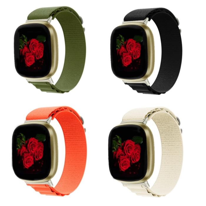 Bild 4,  Fitbit Versa 4/Sense 2 Armband Justerbar Nylon Off White