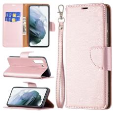 Samsung Galaxy S21 FE Fodral Litchi Textur Ros&eacute;guld