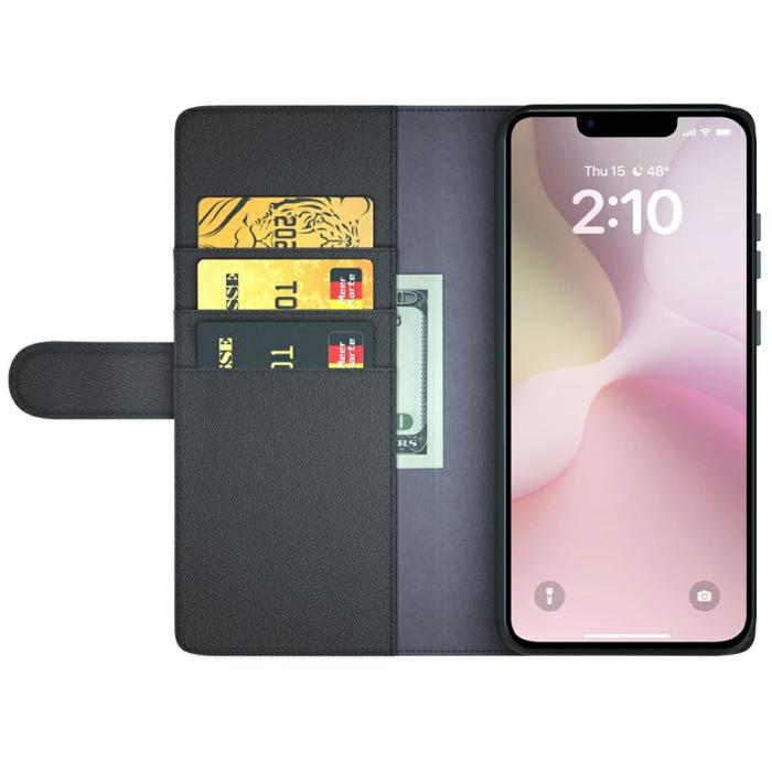 Bild 2,  iPhone 17e / 16e Fodral Premium Äkta Läder Svart
