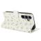  Samsung Galaxy S26 Fodral Rhombus Läder Blommor Vit