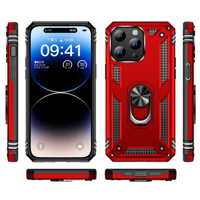 Bild 2,  iPhone 15 Pro Skal Hybrid Armor Ring Röd