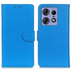  Motorola Edge 50 Pro 5G Fodral Litchi L&auml;der Bl&aring;