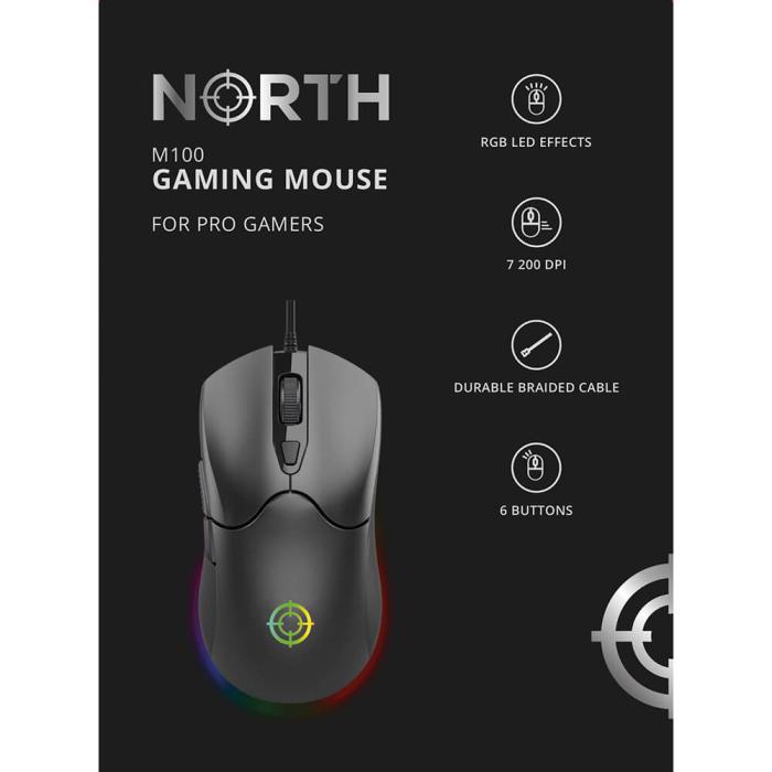 Bild 2, NORTH NORTH Gamingmus M100 RGB Svart
