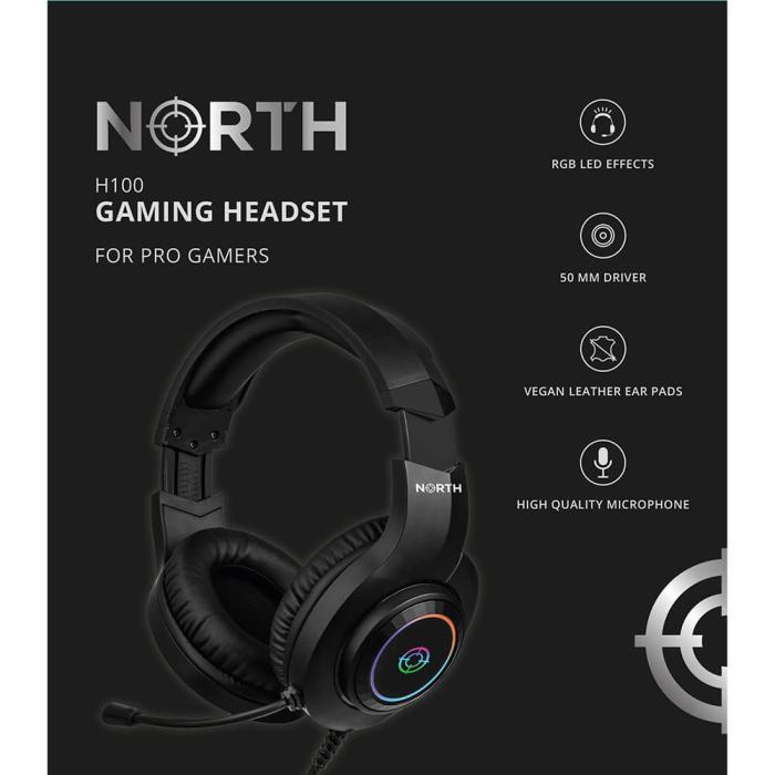 Bild 2, NORTH NORTH Gaming Headset H100 RGB Svart