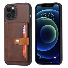  iPhone 12 / 12 Pro - L&auml;der Skal Med Kortfack - Brun
