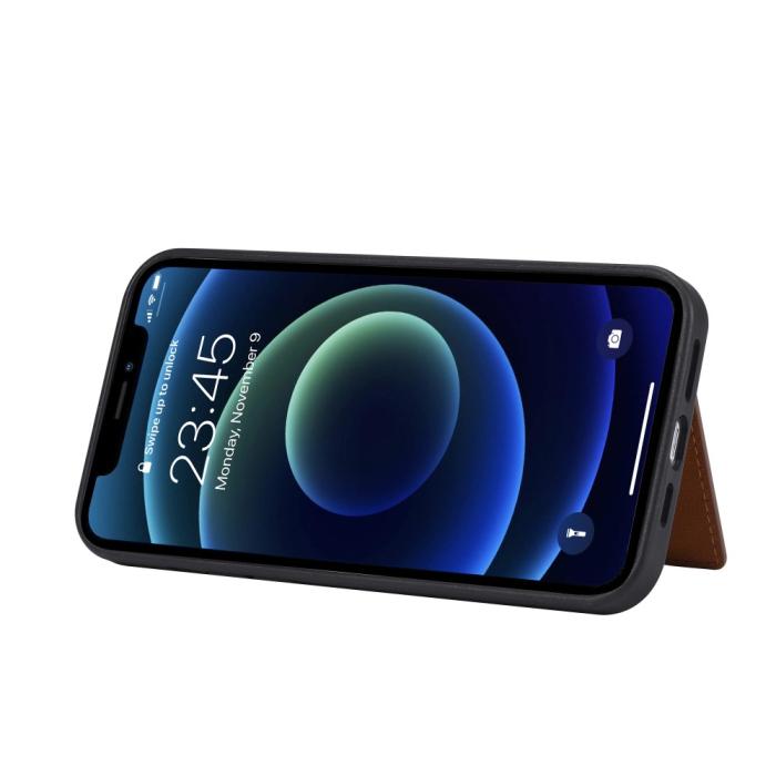 Bild 5,  iPhone 12 / 12 Pro - Läder Skal Med Kortfack - Brun