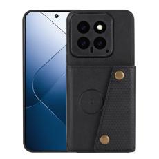  Xiaomi 14 Skal L&auml;der Med Kortfack Och Magnet Svart