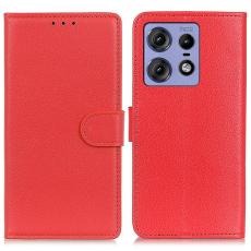  Motorola Edge 50 Pro 5G Fodral Litchi L&auml;der R&ouml;d